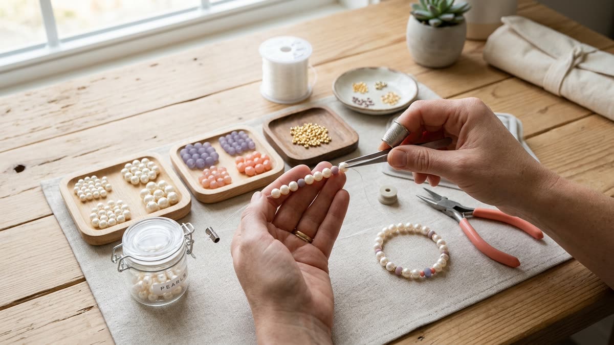 Organized adult-only bracelet station with lidded bead trays