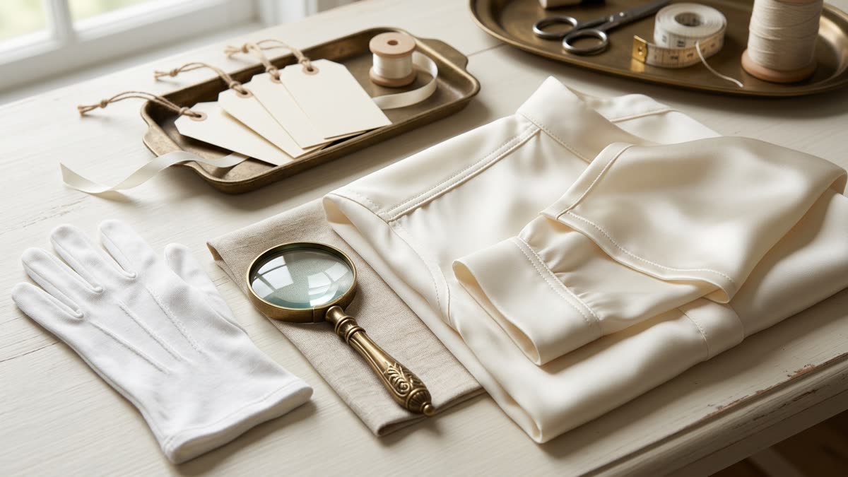 Textile seams, ribbons, magnifier, and review materials